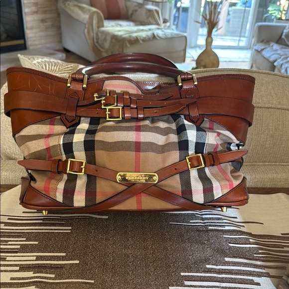 Burberry Brown and Tan Checkered Men's Bag - Picture 1 of 12